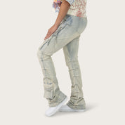 High Rise Stacked Pinched Jeans - Leo Blue