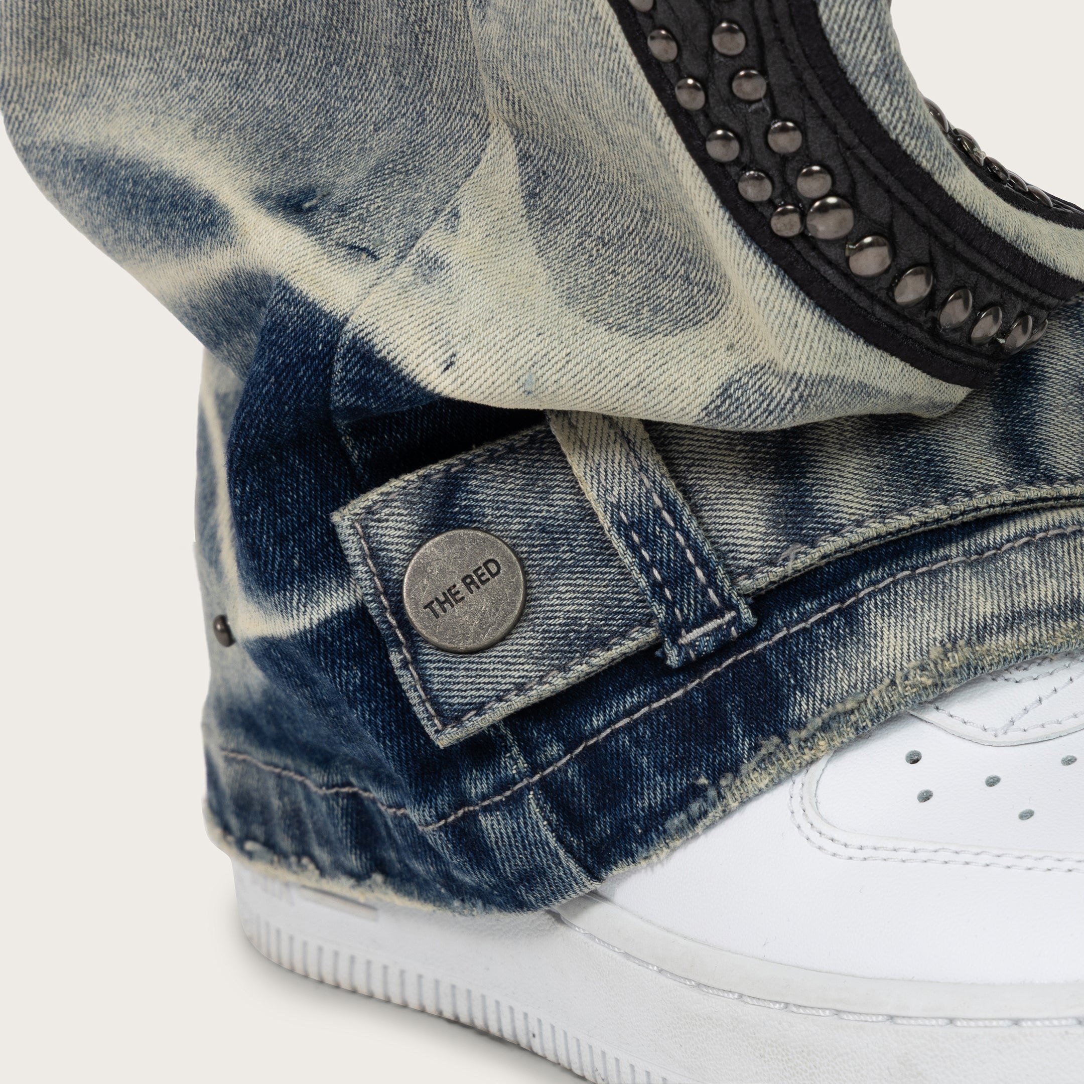 Mid Rise Wide Leg Patched Jeans - Ether Blue