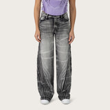 High Rise Wide Leg Printed Jeans - Crystal Black