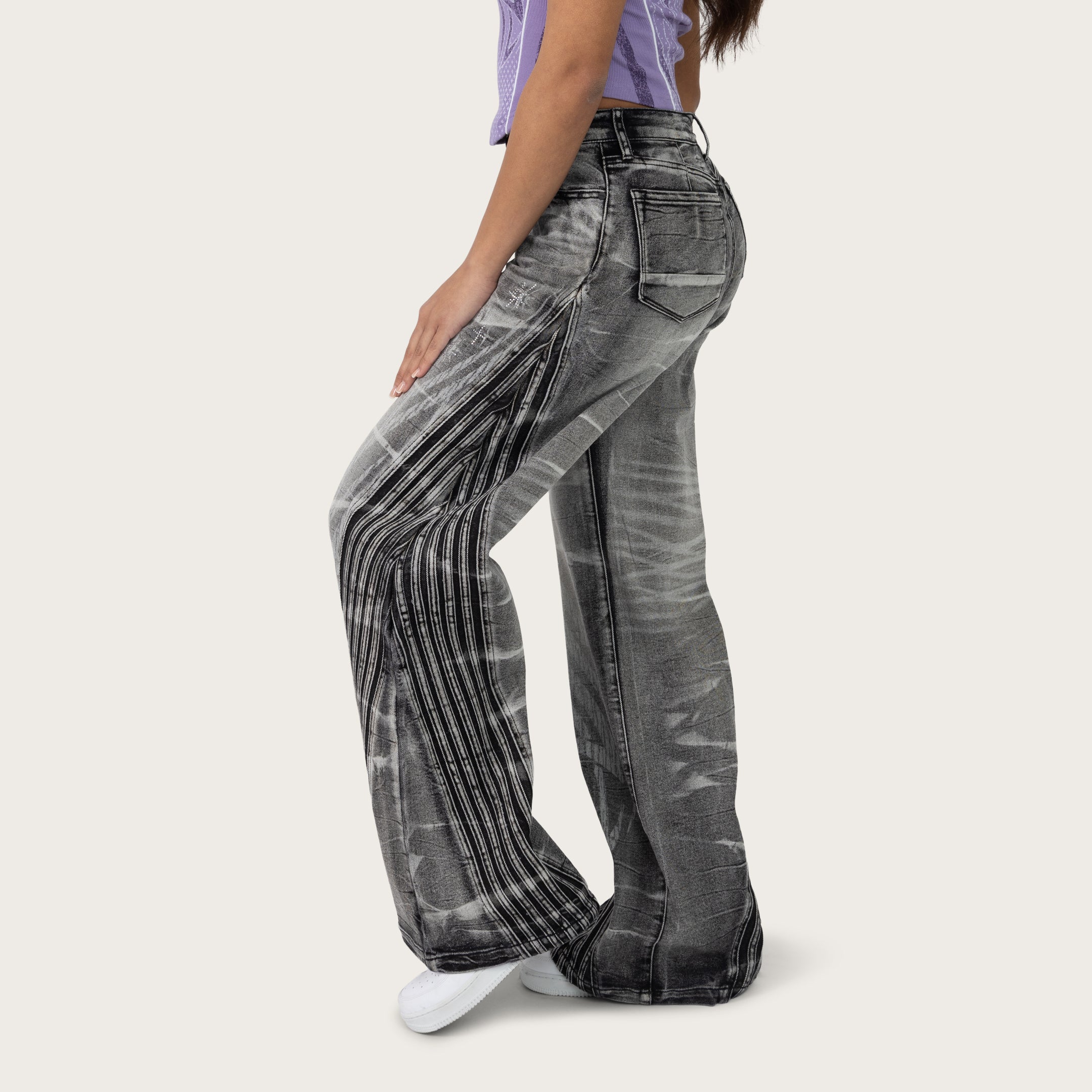 High Rise Wide Leg Printed Jeans - Crystal Black