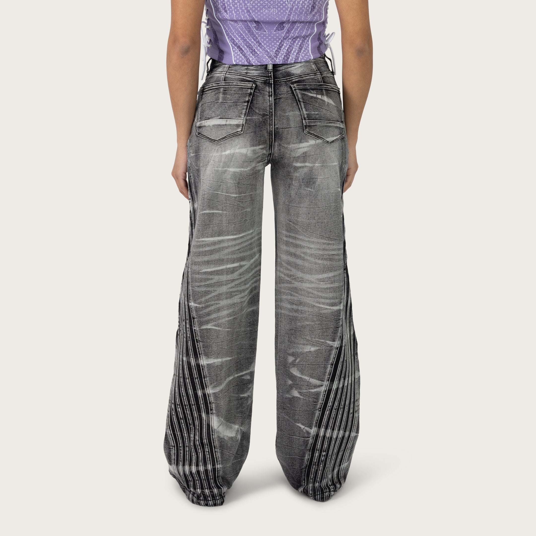 High Rise Wide Leg Printed Jeans - Crystal Black