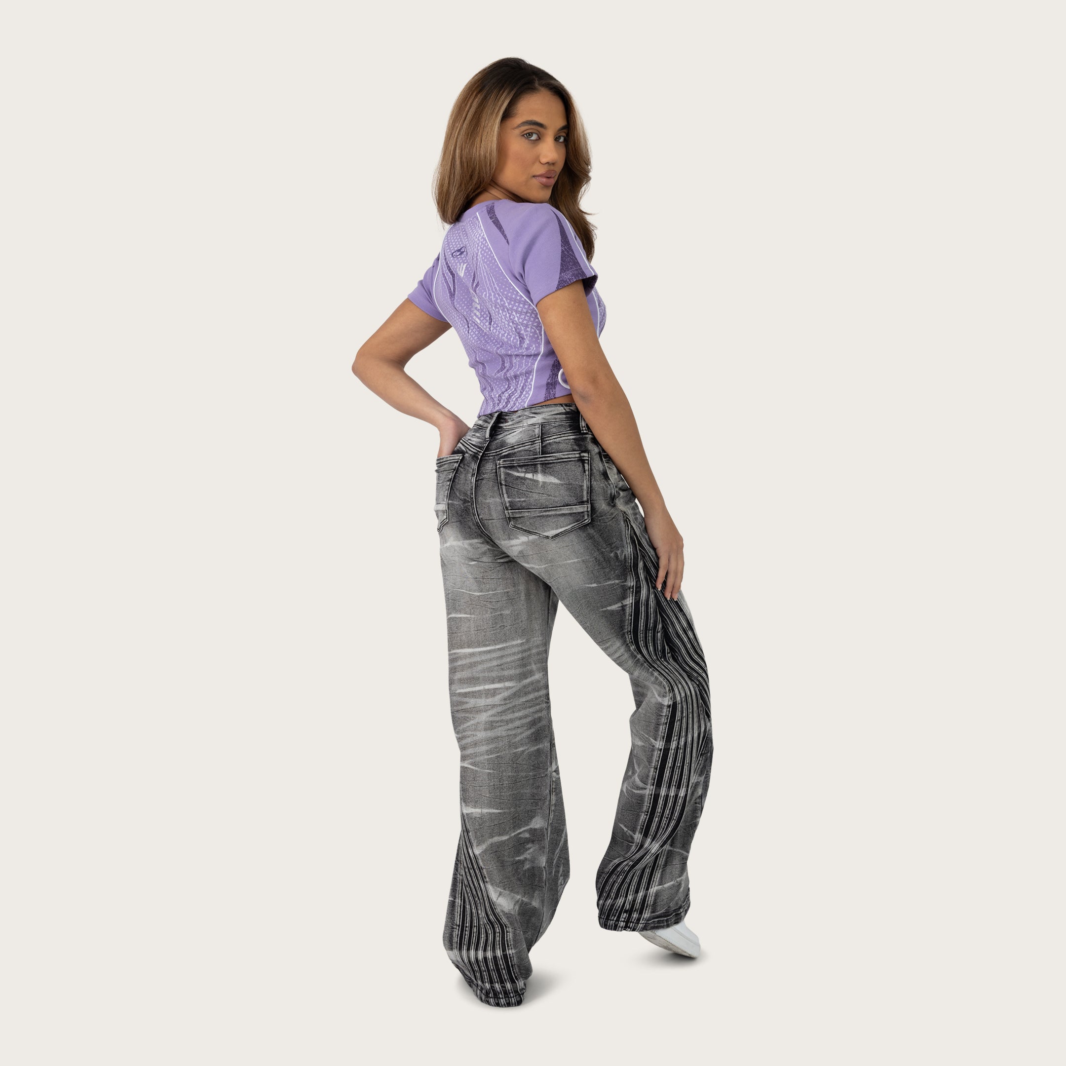 High Rise Wide Leg Printed Jeans - Crystal Black