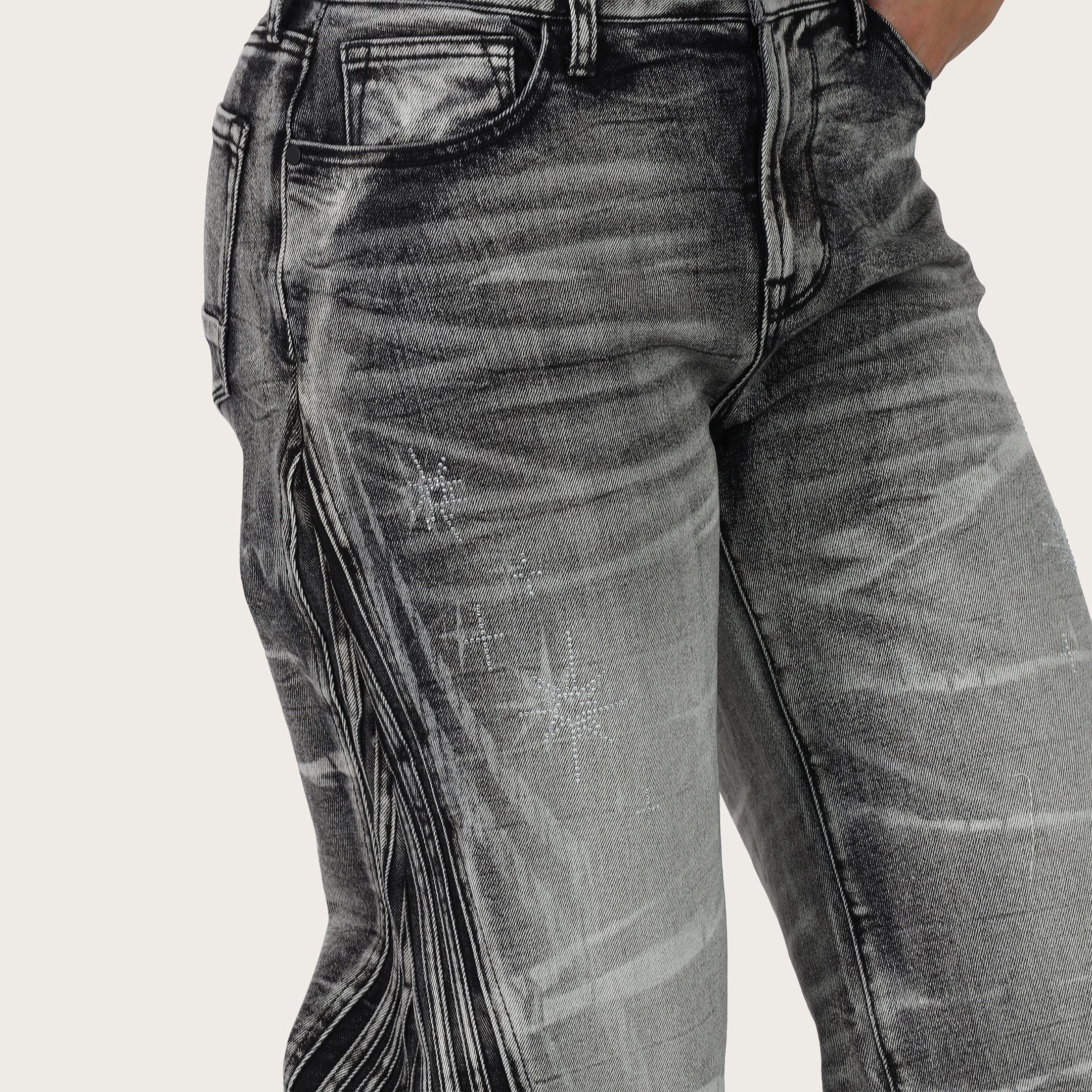 High Rise Wide Leg Printed Jeans - Crystal Black