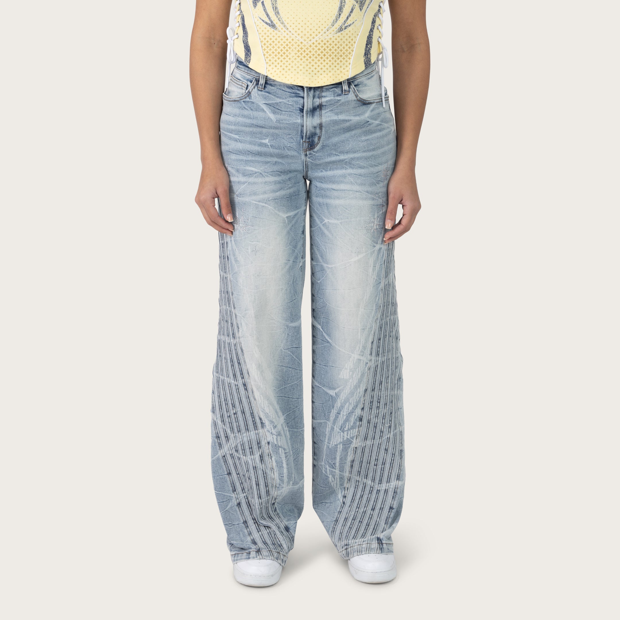 High Rise Wide Leg Printed Jeans - Romero Blue
