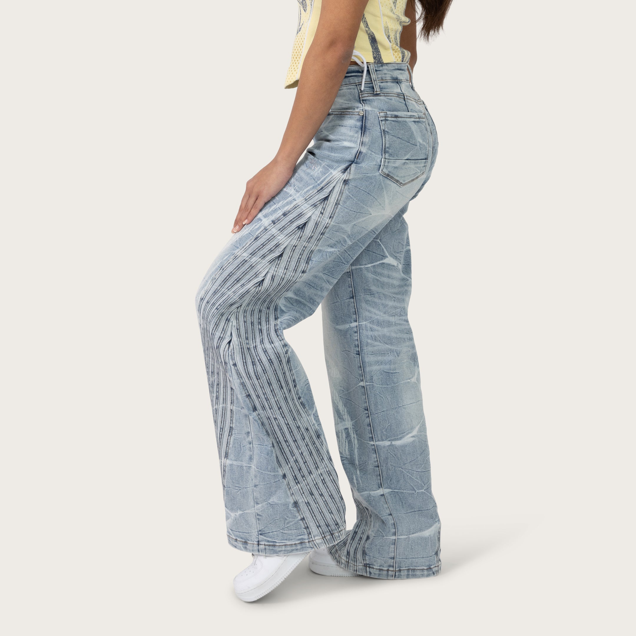 High Rise Wide Leg Printed Jeans - Romero Blue
