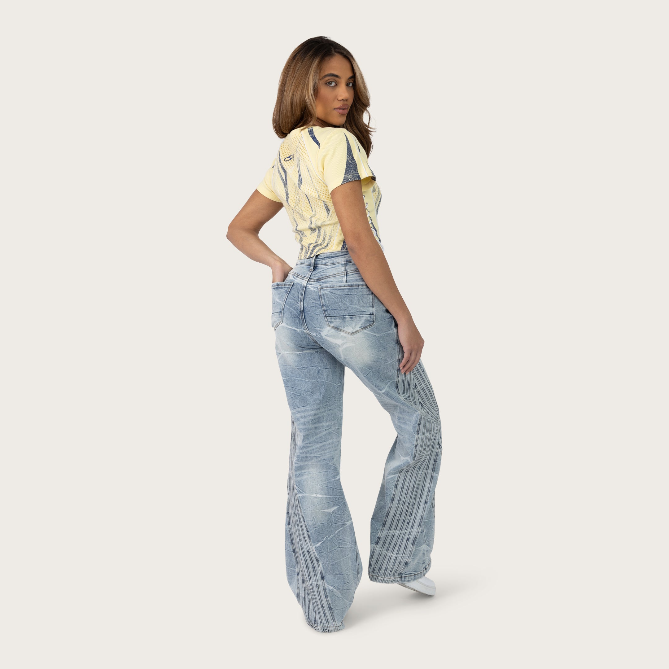 High Rise Wide Leg Printed Jeans - Romero Blue