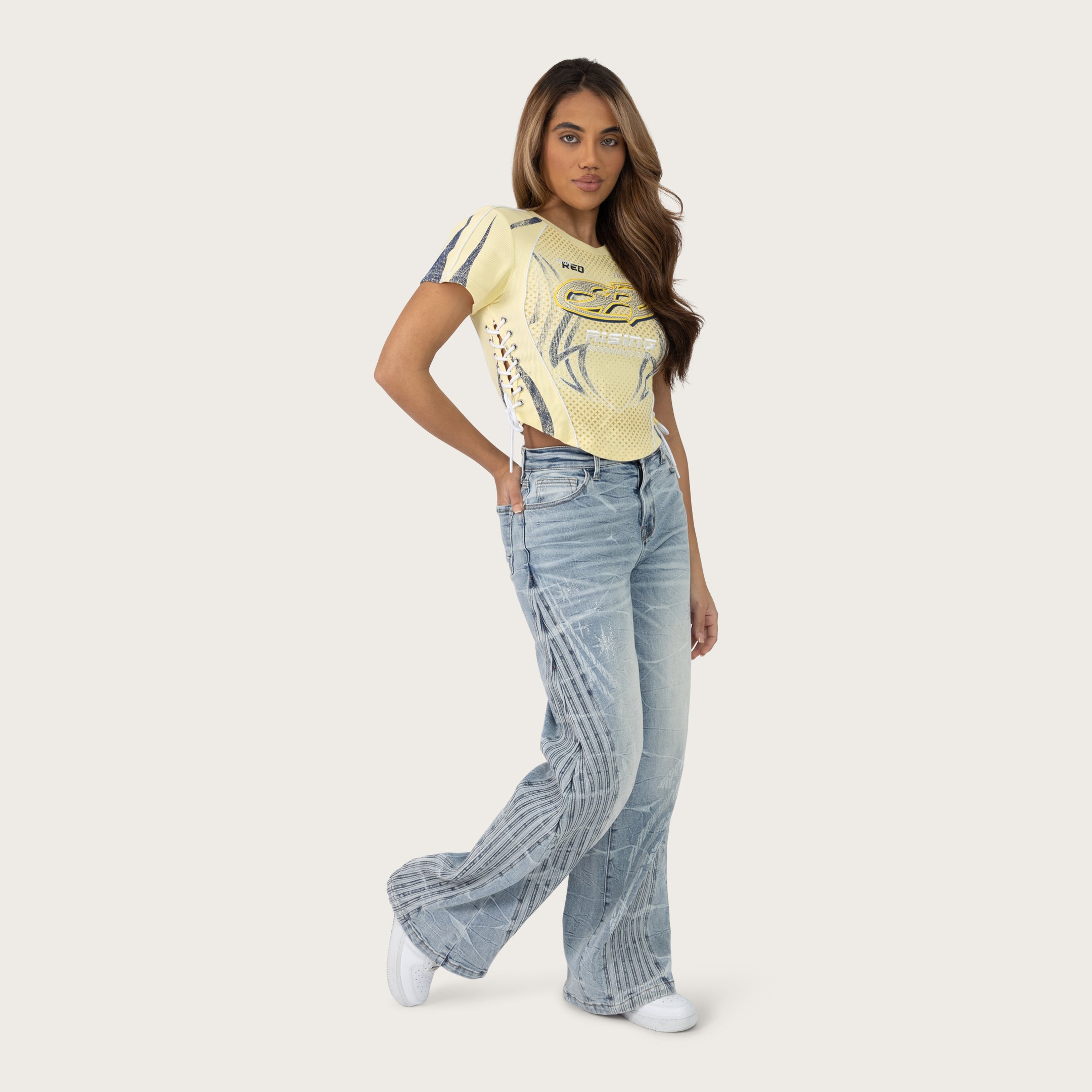 High Rise Wide Leg Printed Jeans - Romero Blue