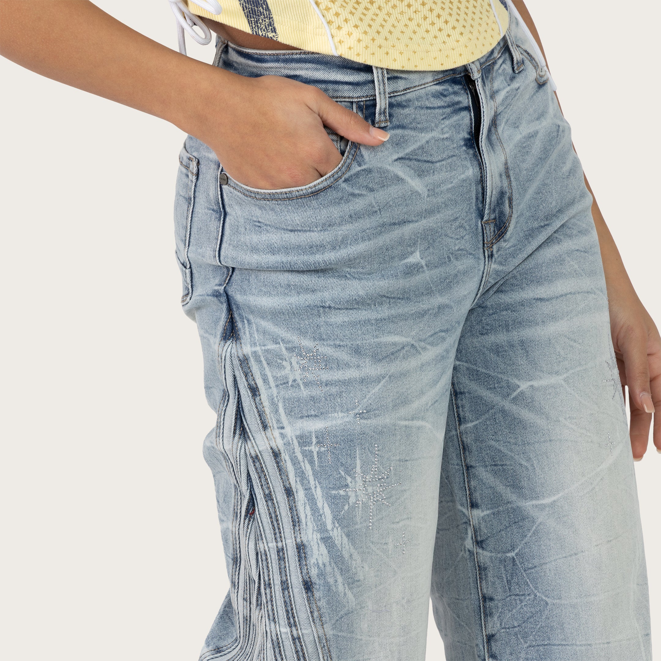 High Rise Wide Leg Printed Jeans - Romero Blue