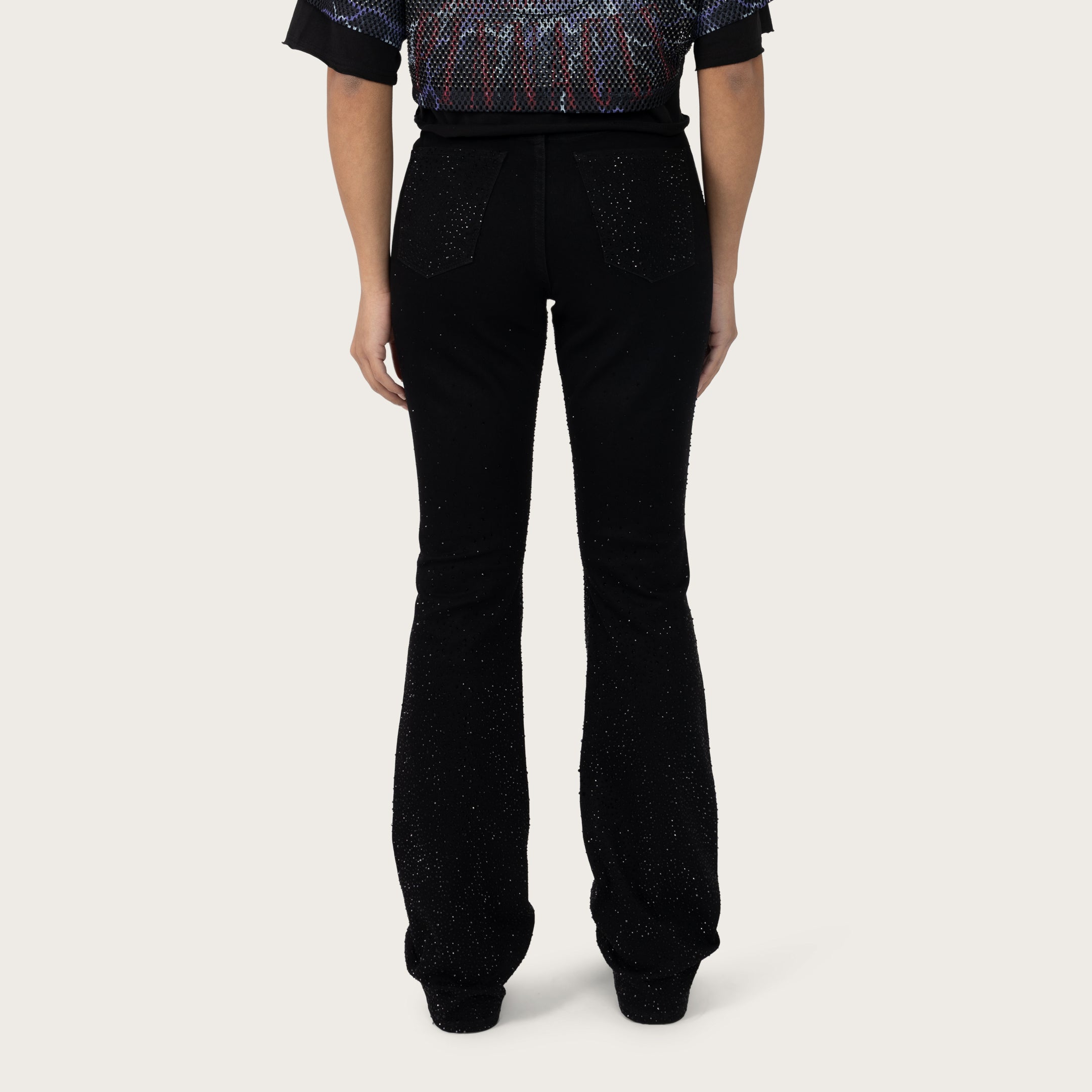 High Rise Bootcut Rhinestone Jeans - Deep Black