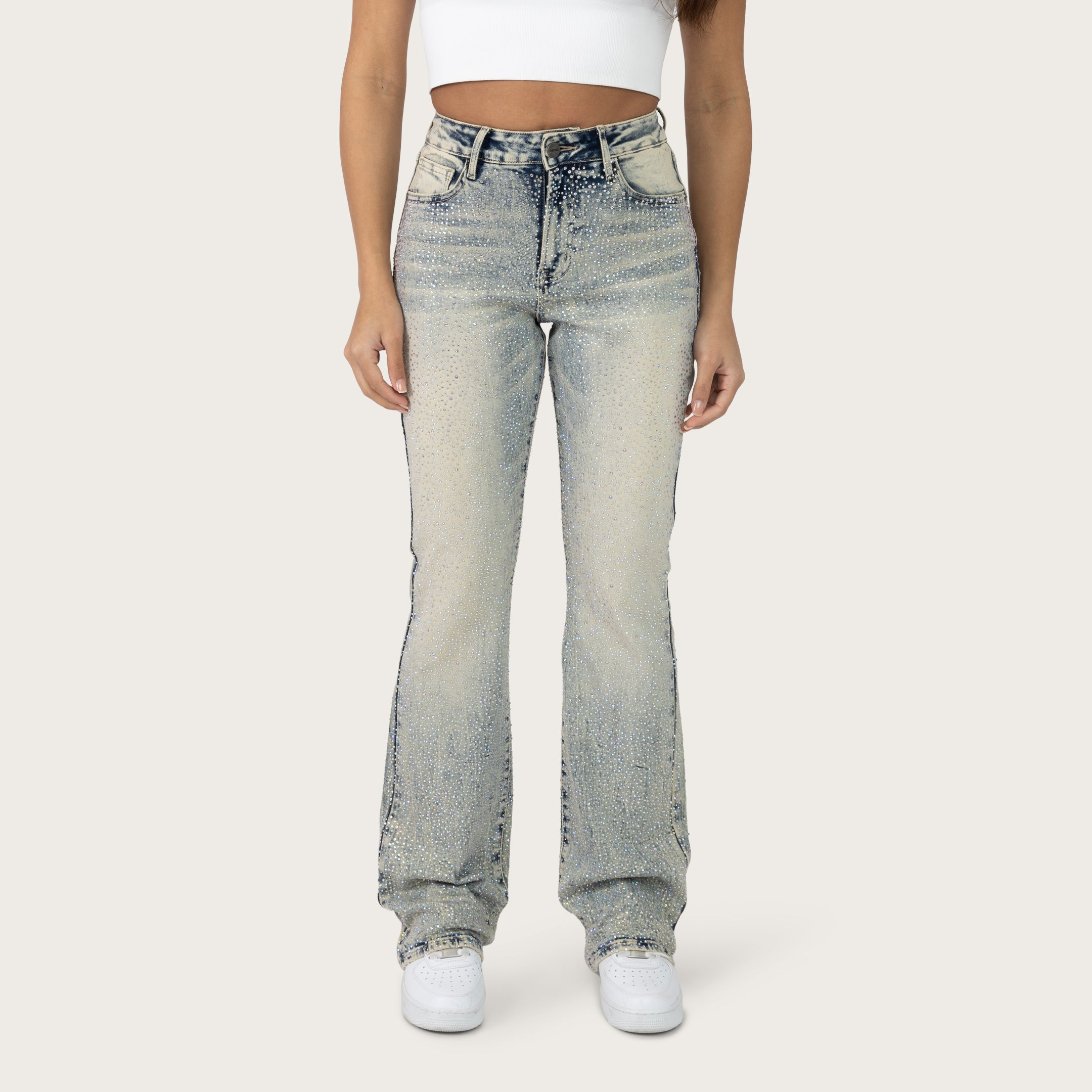 High Rise Bootcut Rhinestone Jeans - Hayden Blue