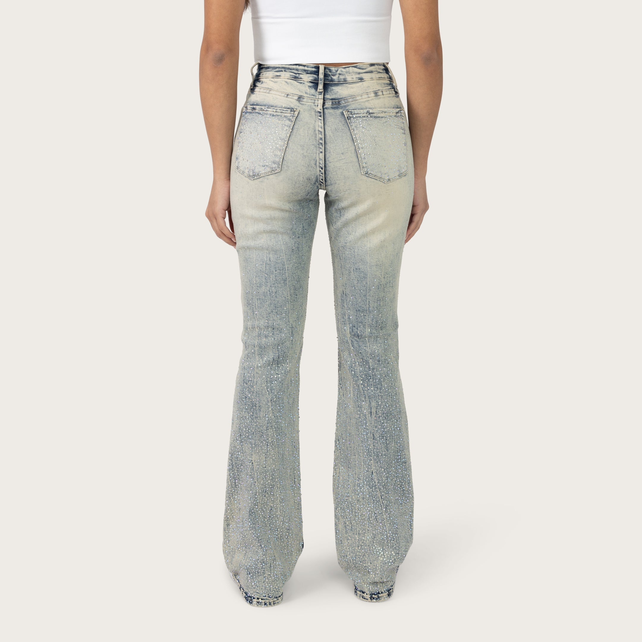High Rise Bootcut Rhinestone Jeans - Hayden Blue