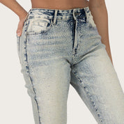 High Rise Bootcut Rhinestone Jeans - Hayden Blue