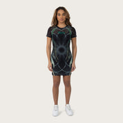 Fitted Print Mesh Dress - Nebula Black