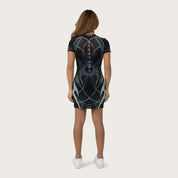 Fitted Print Mesh Dress - Nebula Black