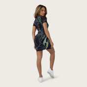 Fitted Print Mesh Dress - Nebula Black
