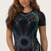 Fitted Print Mesh Dress - Nebula Black