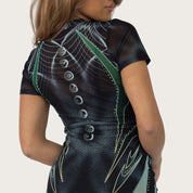 Fitted Print Mesh Dress - Nebula Black