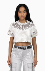 Embellished Tie Dyed Tee - Bone