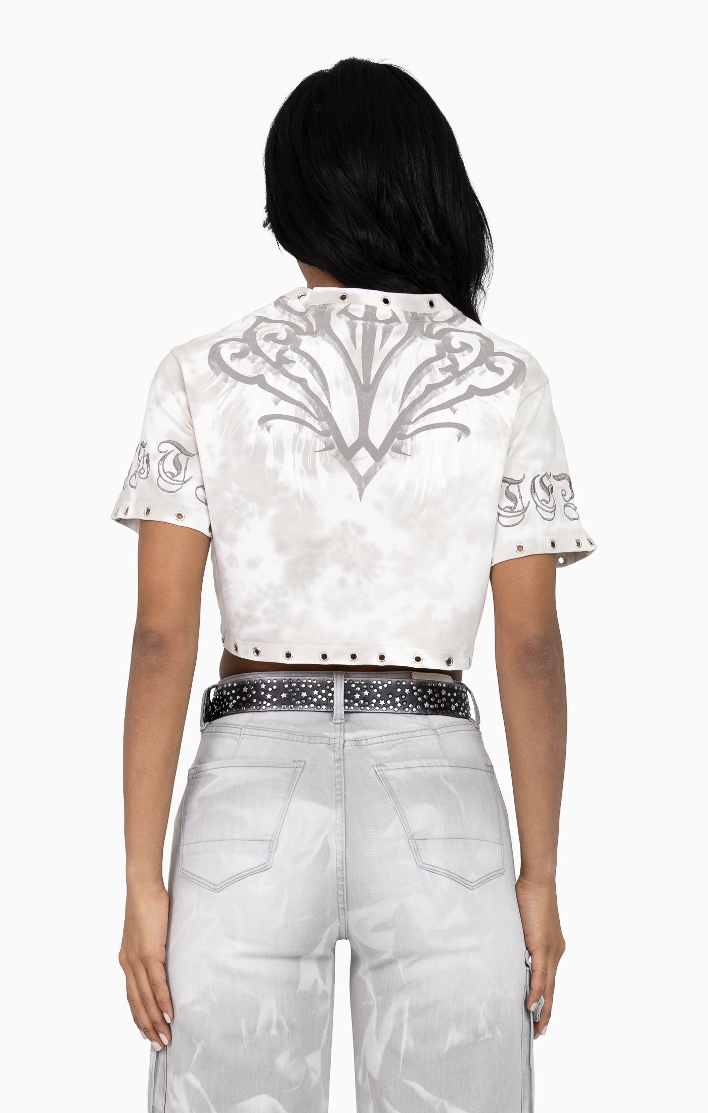 Embellished Tie Dyed Tee - Bone