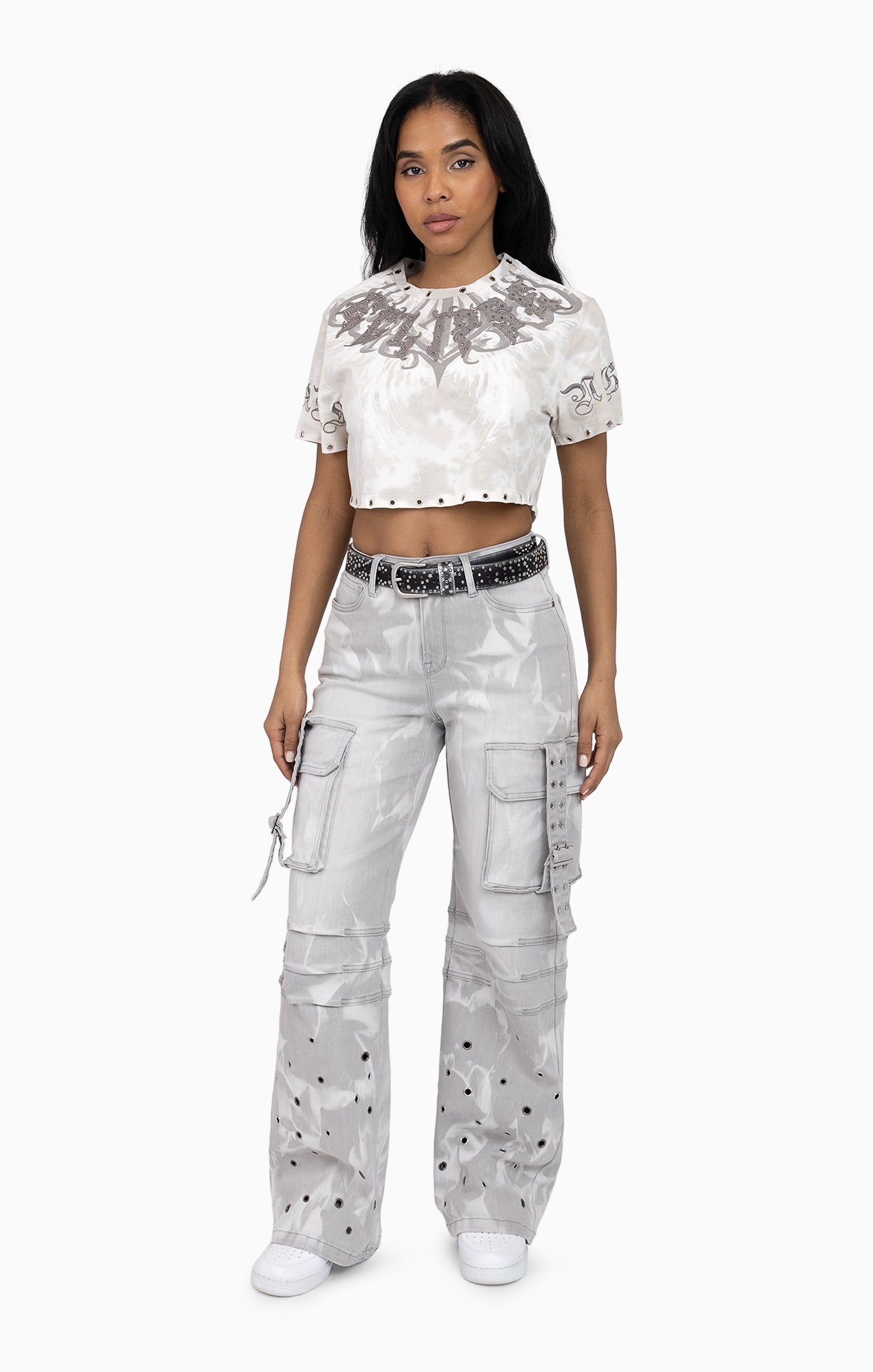 Embellished Tie Dyed Tee - Bone
