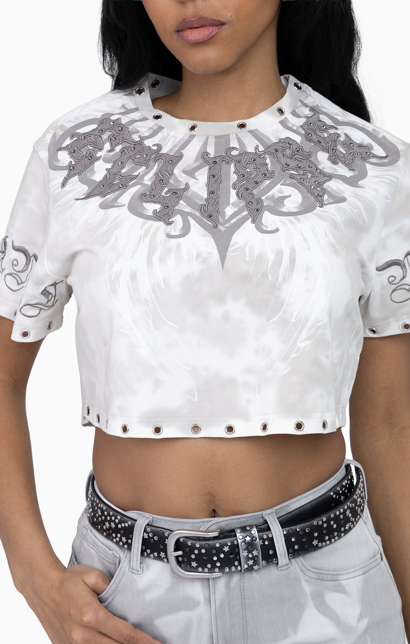 Embellished Tie Dyed Tee - Bone