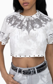 Embellished Tie Dyed Tee - Bone