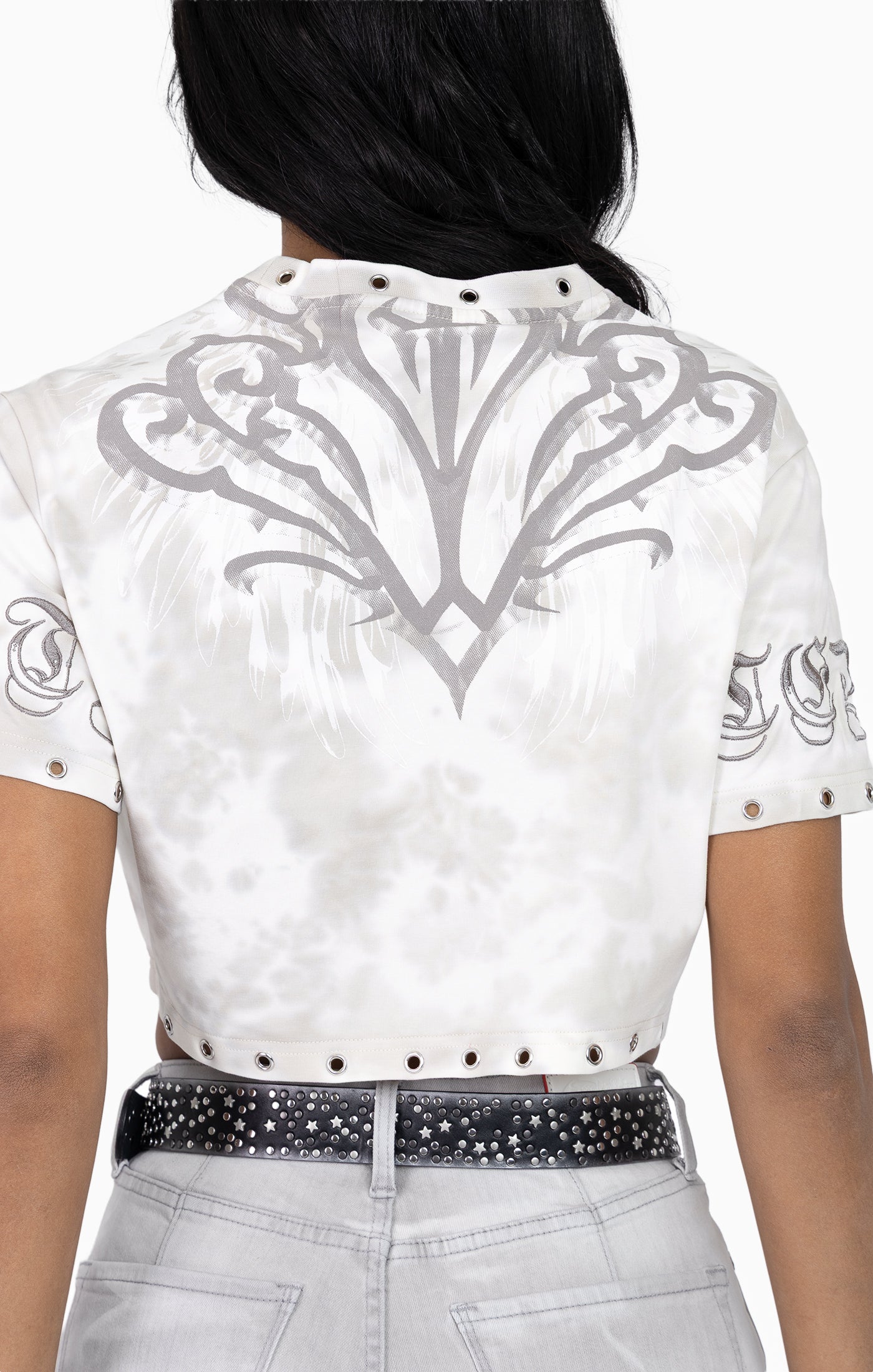 Embellished Tie Dyed Tee - Bone