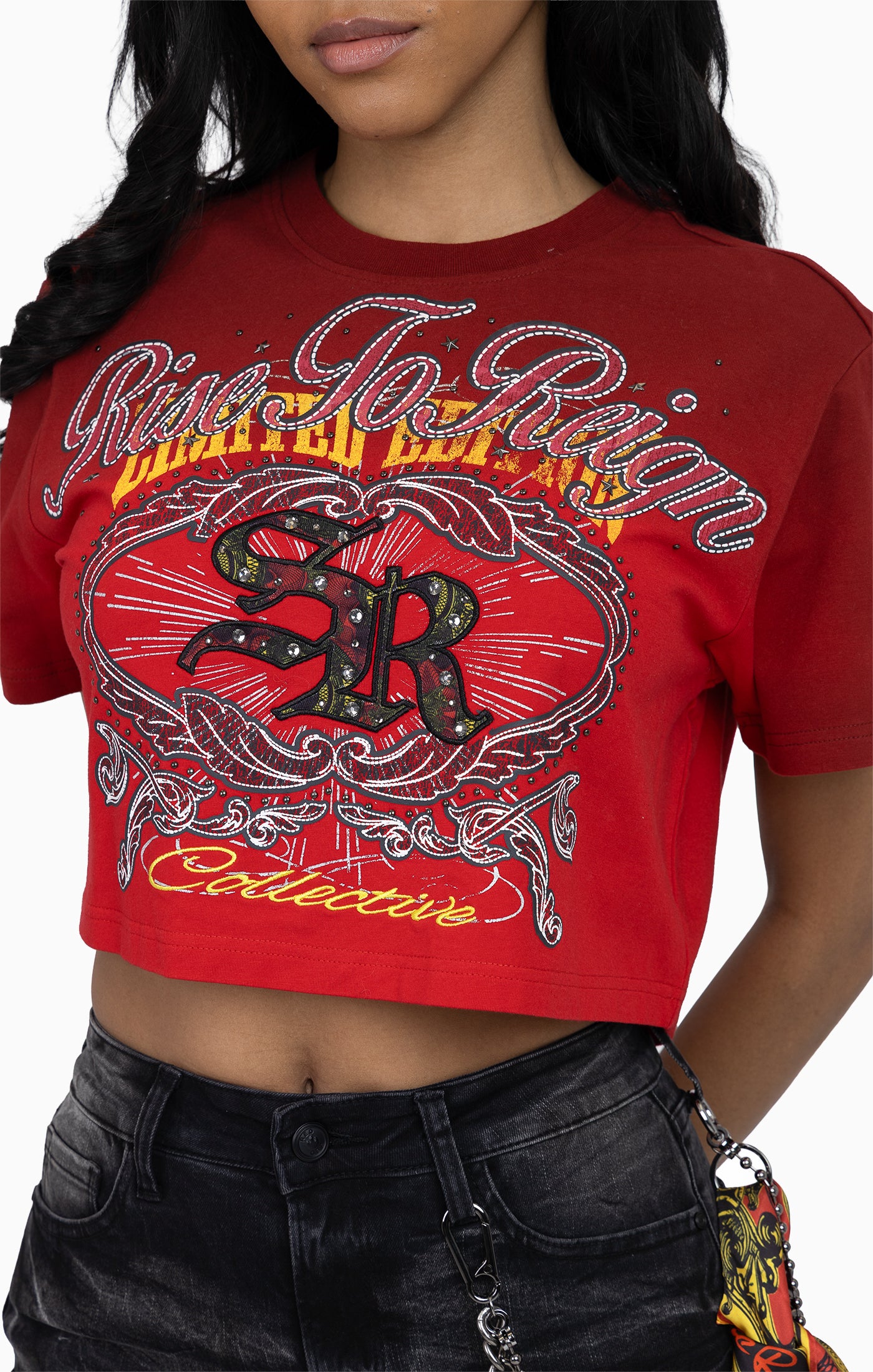 Puff Print Embellished Tee - True Red