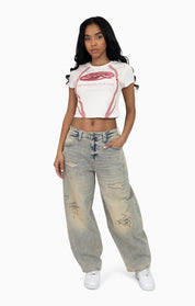 Sublimated Patch Print T-Shirt - Blush Powder