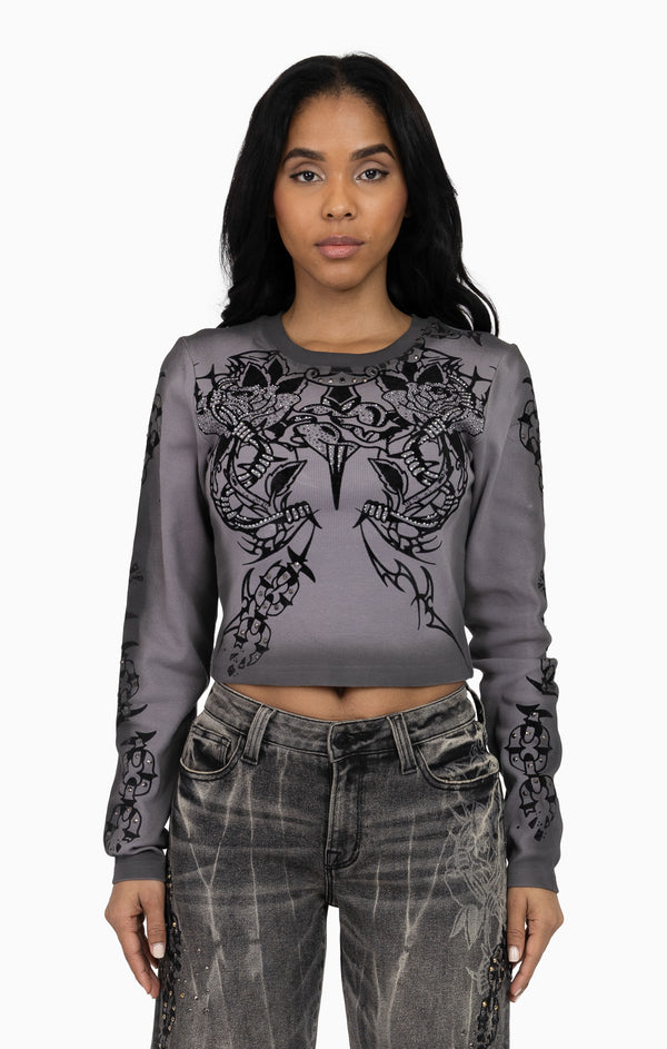 Embellished Ribbed Long Sleeve - December Sky