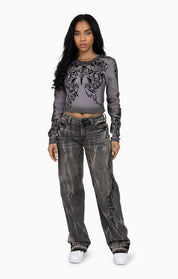 Embellished Ribbed Long Sleeve - December Sky