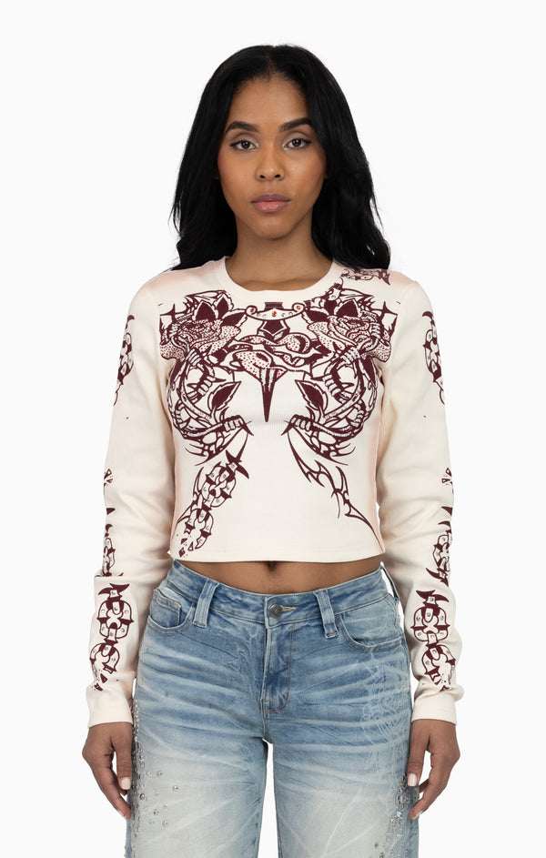 Embellished Ribbed Long Sleeve - Sugar