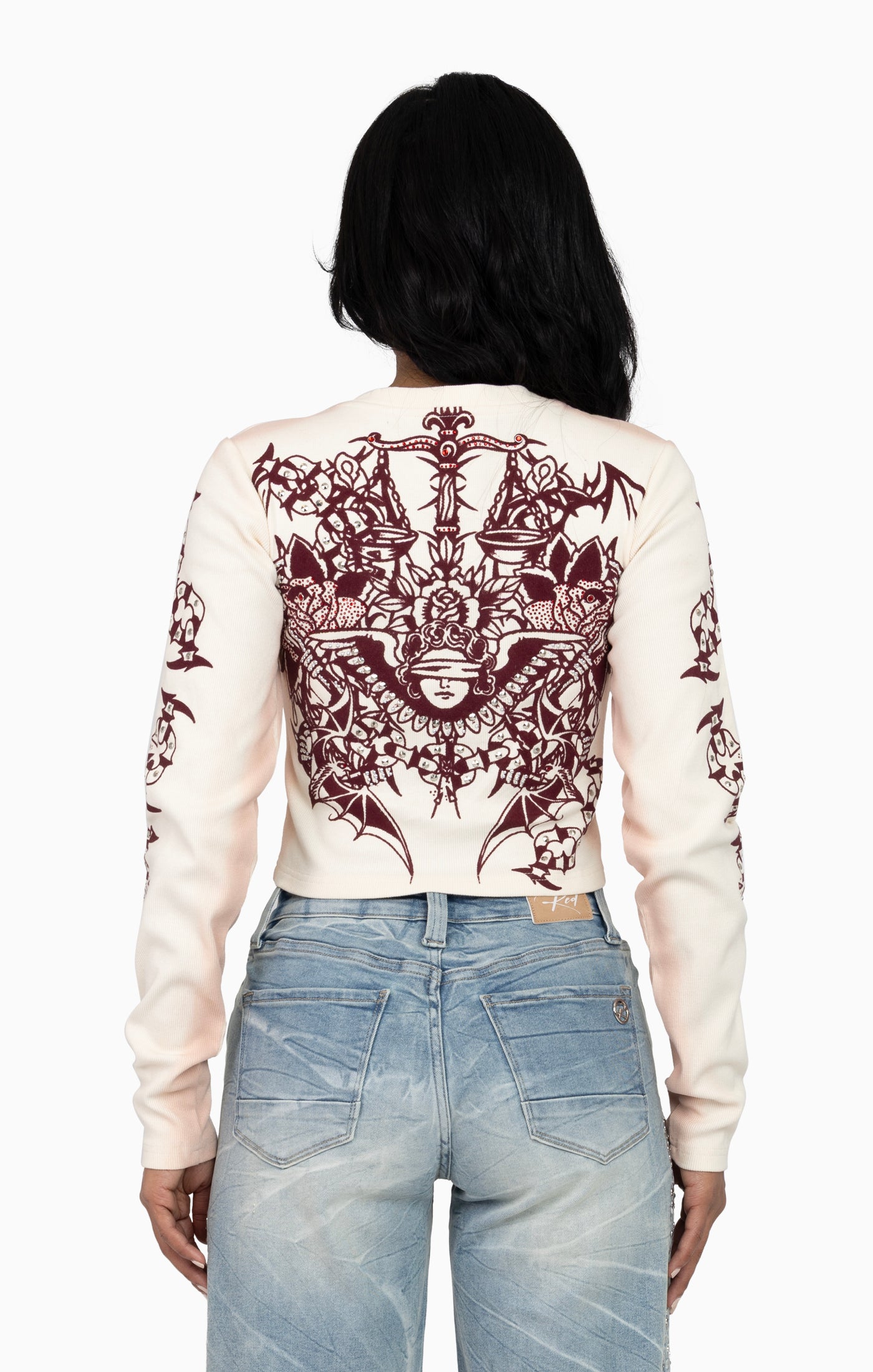 Embellished Ribbed Long Sleeve - Sugar