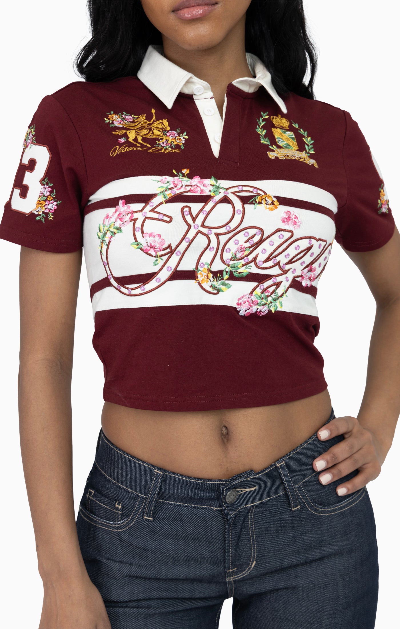 Patched Embroidered Polo Shirt - Rum Raisin