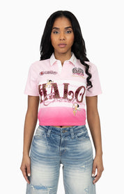 Studded Embroidered Polo Shirt - Veiled Pink