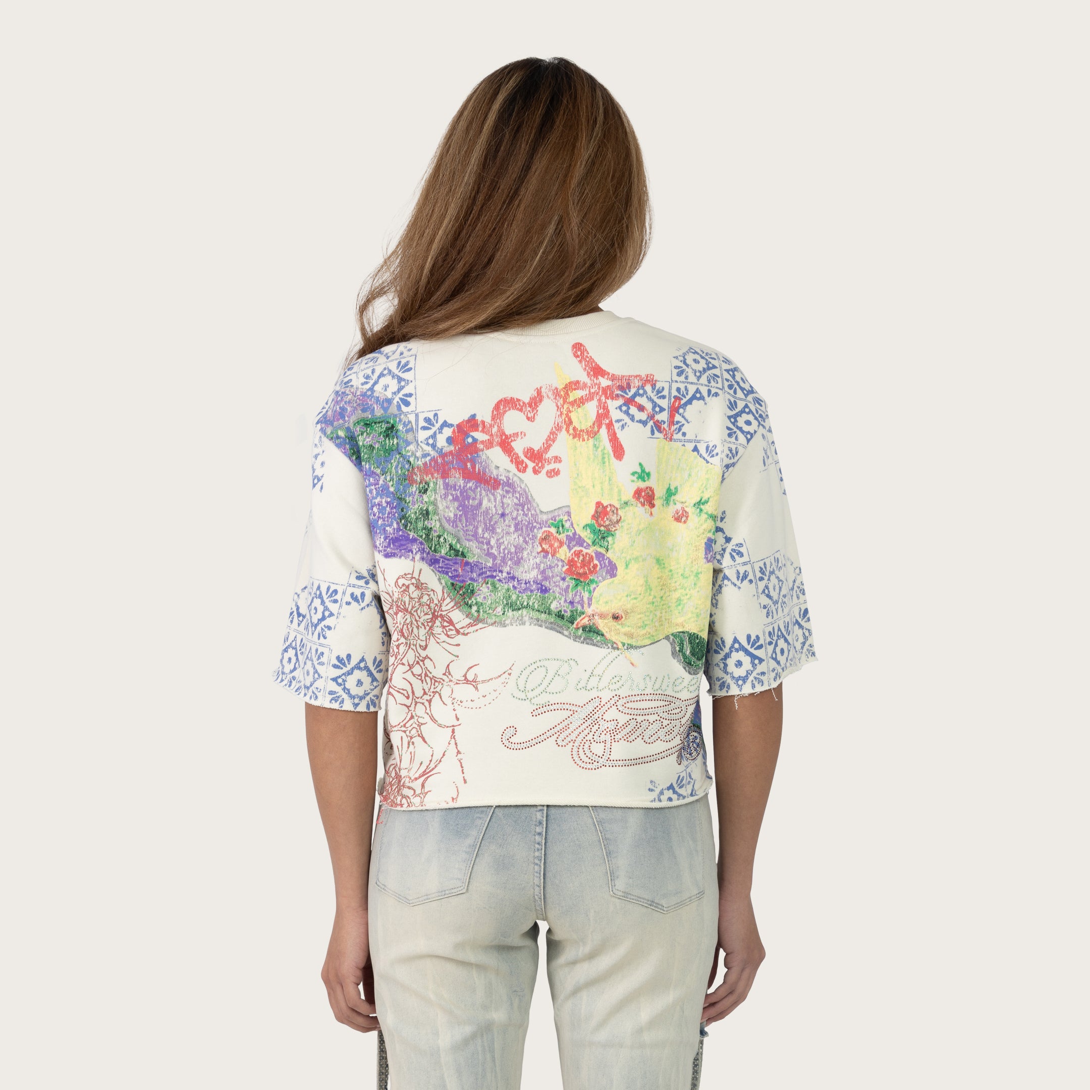 Boxy Rhinestone T-Shirt - Turtledove