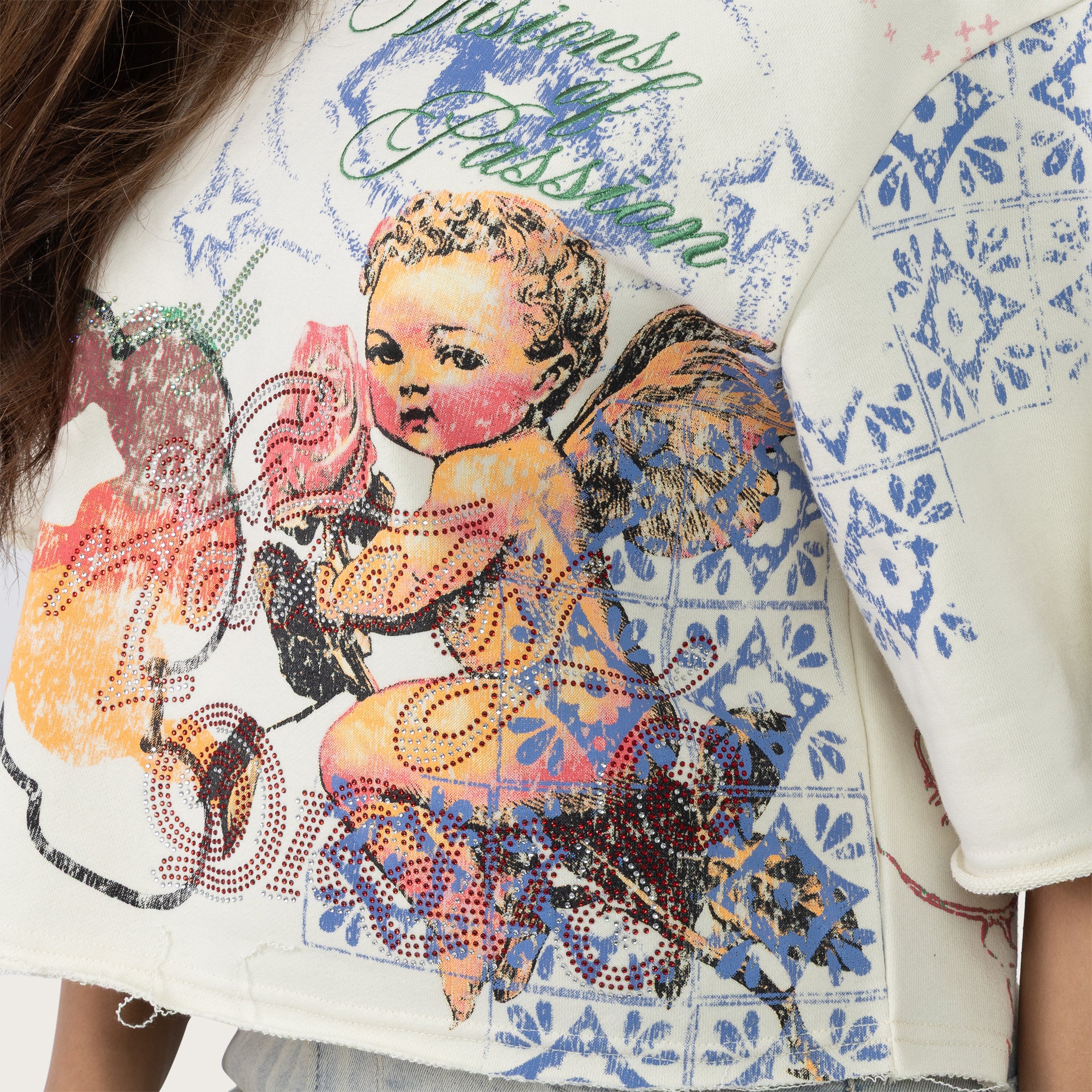 Boxy Rhinestone T-Shirt - Turtledove