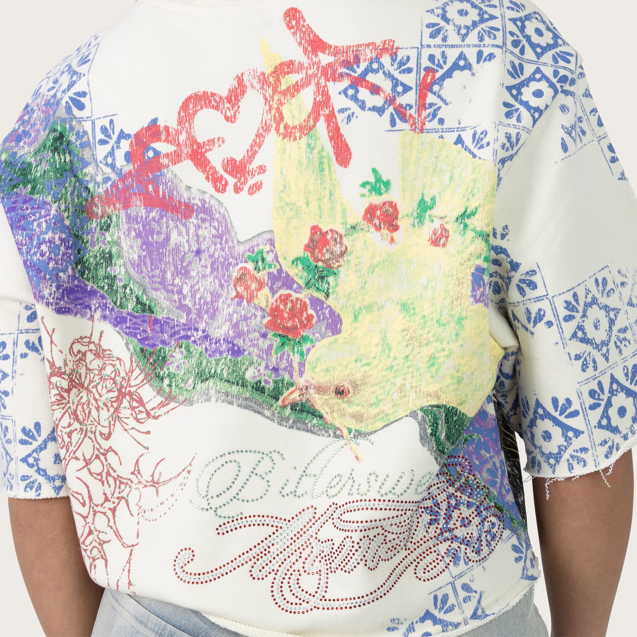 Boxy Rhinestone T-Shirt - Turtledove