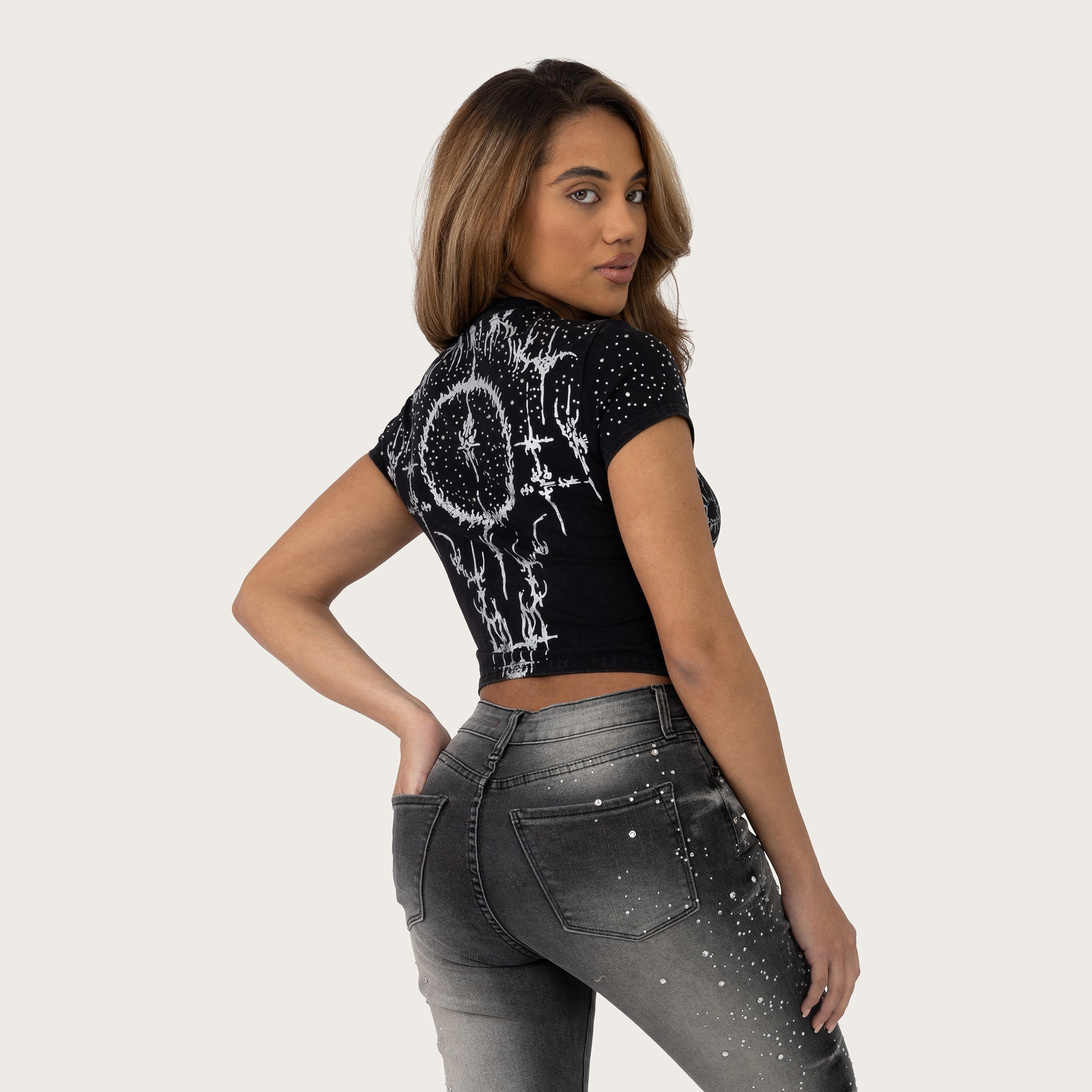 Fitted Rhinestone T-Shirt - Hematite