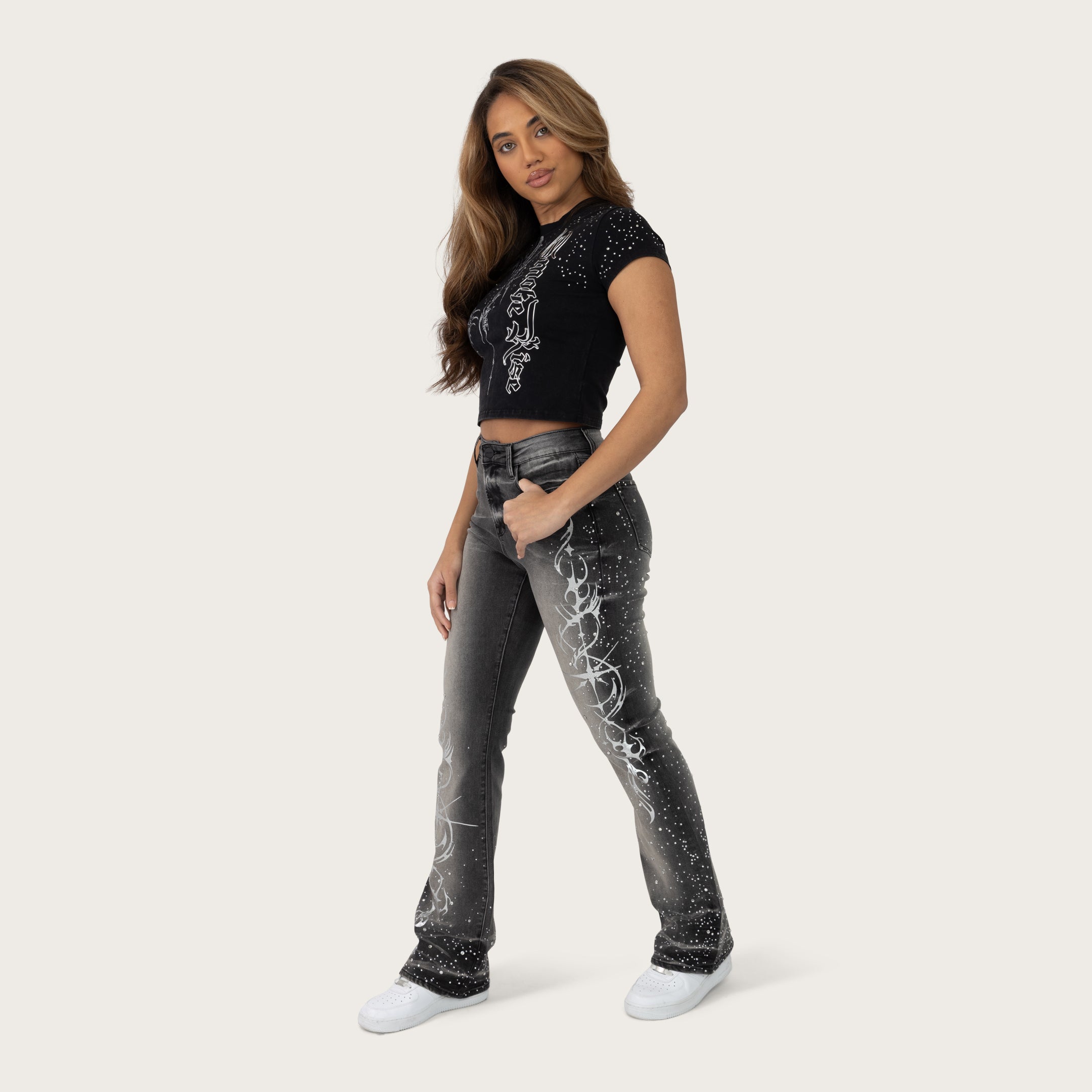 Fitted Rhinestone T-Shirt - Hematite