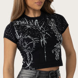 Fitted Rhinestone T-Shirt - Hematite