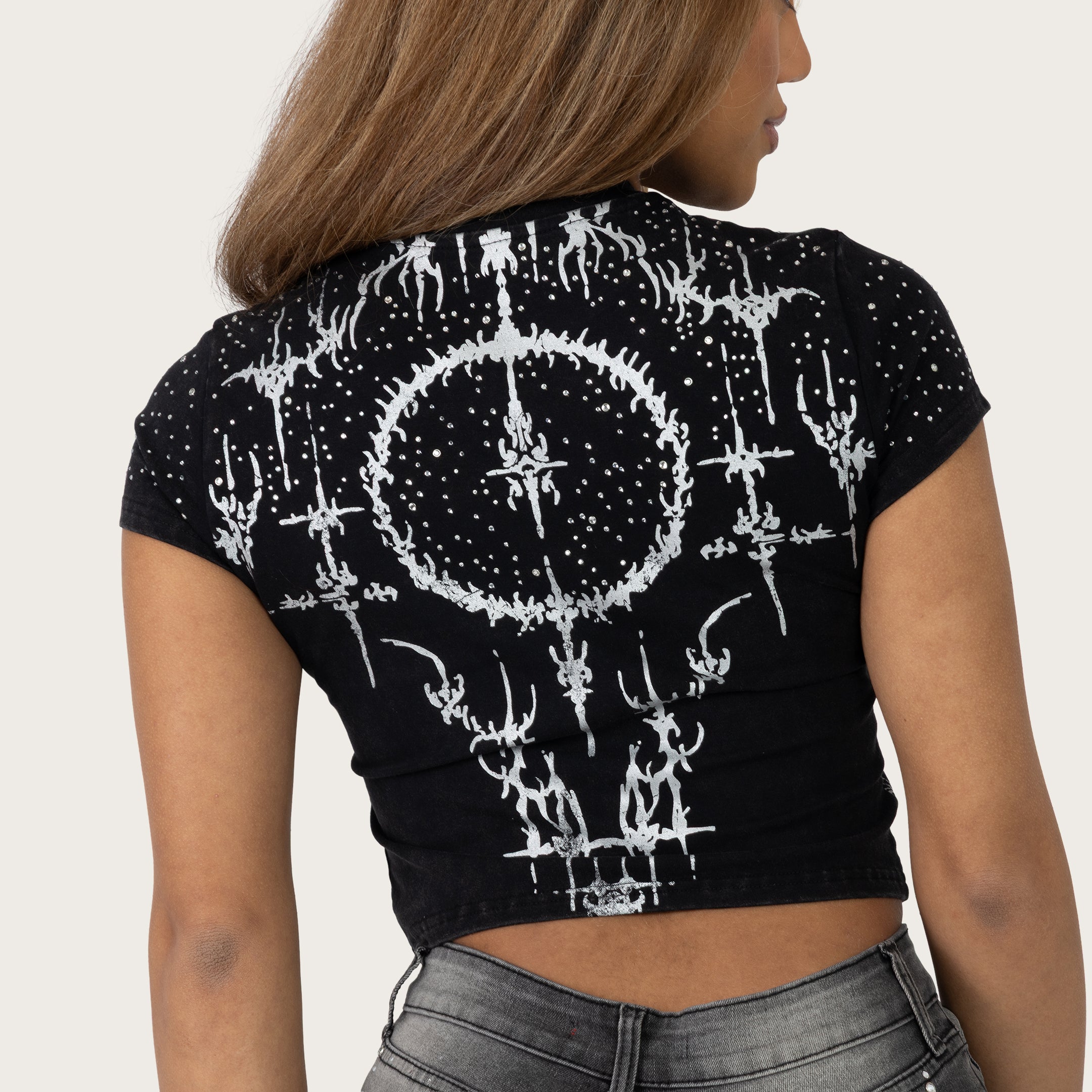 Fitted Rhinestone T-Shirt - Hematite
