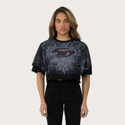 Cropped Rhinestone Mesh Layered T-Shirt - Lilac Black