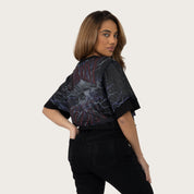 Cropped Rhinestone Mesh Layered T-Shirt - Lilac Black