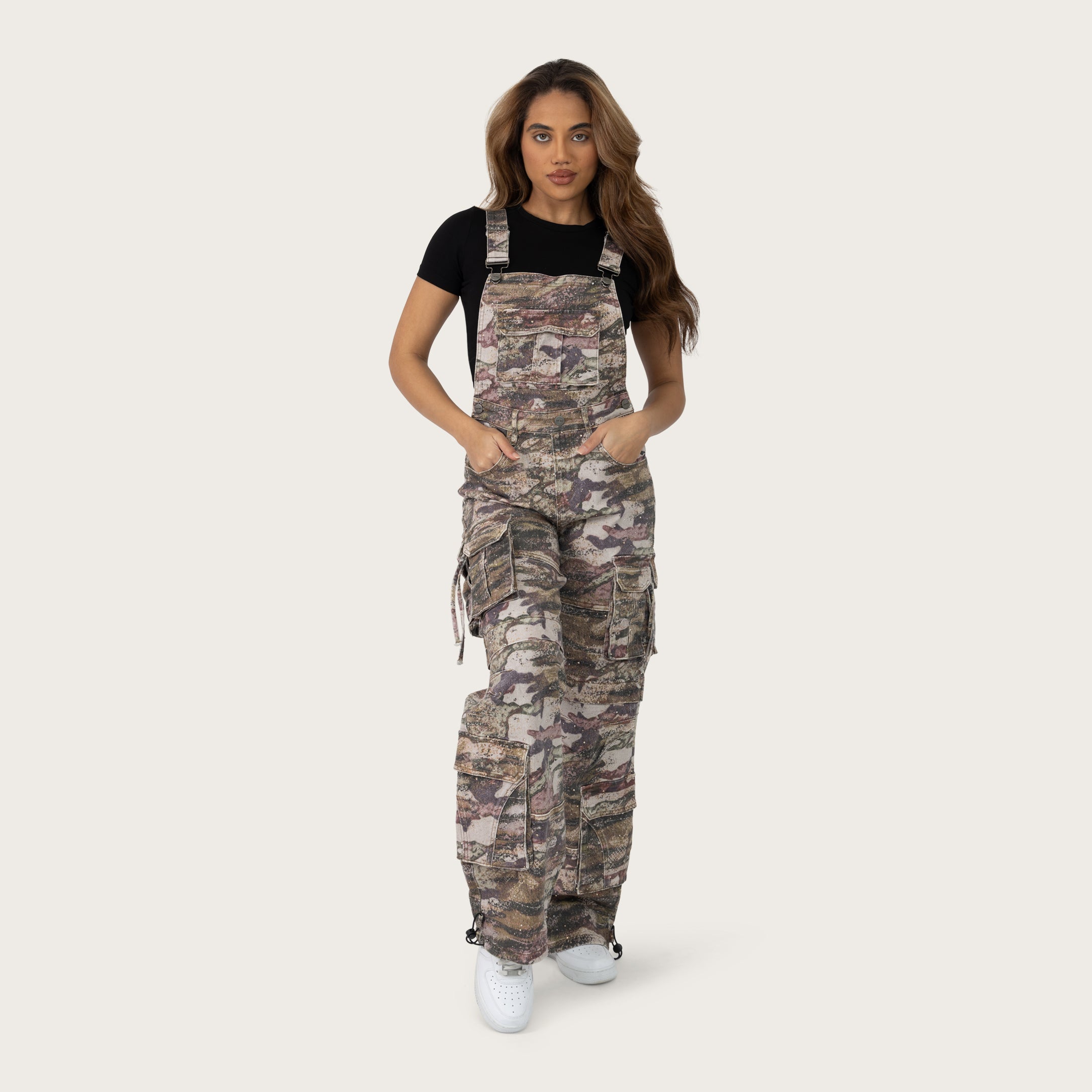 Wide Leg Utility Overalls - Mauve Tigress Camo