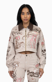 Embroidered Printed Twill Jacket - Doe Skin