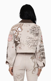 Embroidered Printed Twill Jacket - Doe Skin