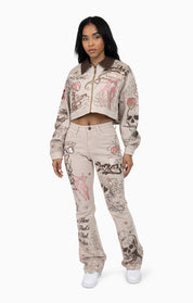 Embroidered Printed Twill Jacket - Doe Skin