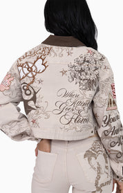 Embroidered Printed Twill Jacket - Doe Skin