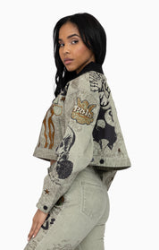Embroidered Printed Twill Jacket - Tea Green